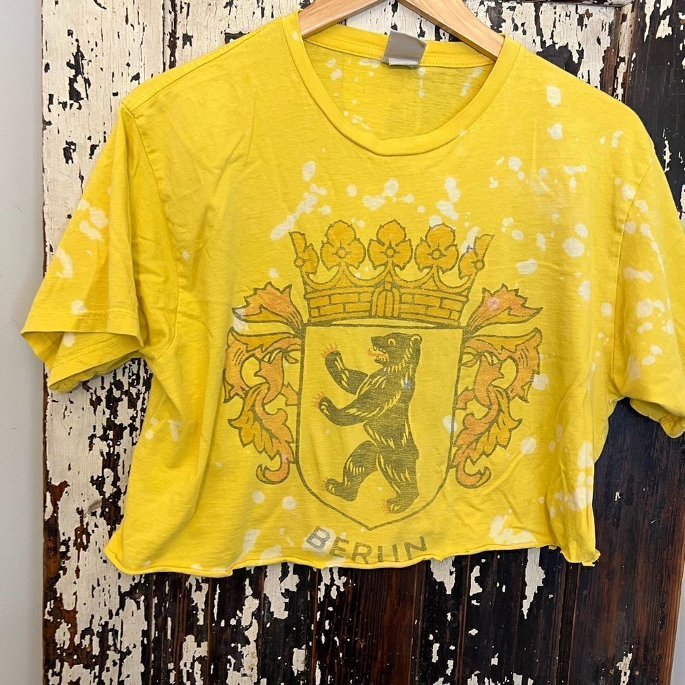 Customized and distressed women’s Junk Food Berlin crop top size L.